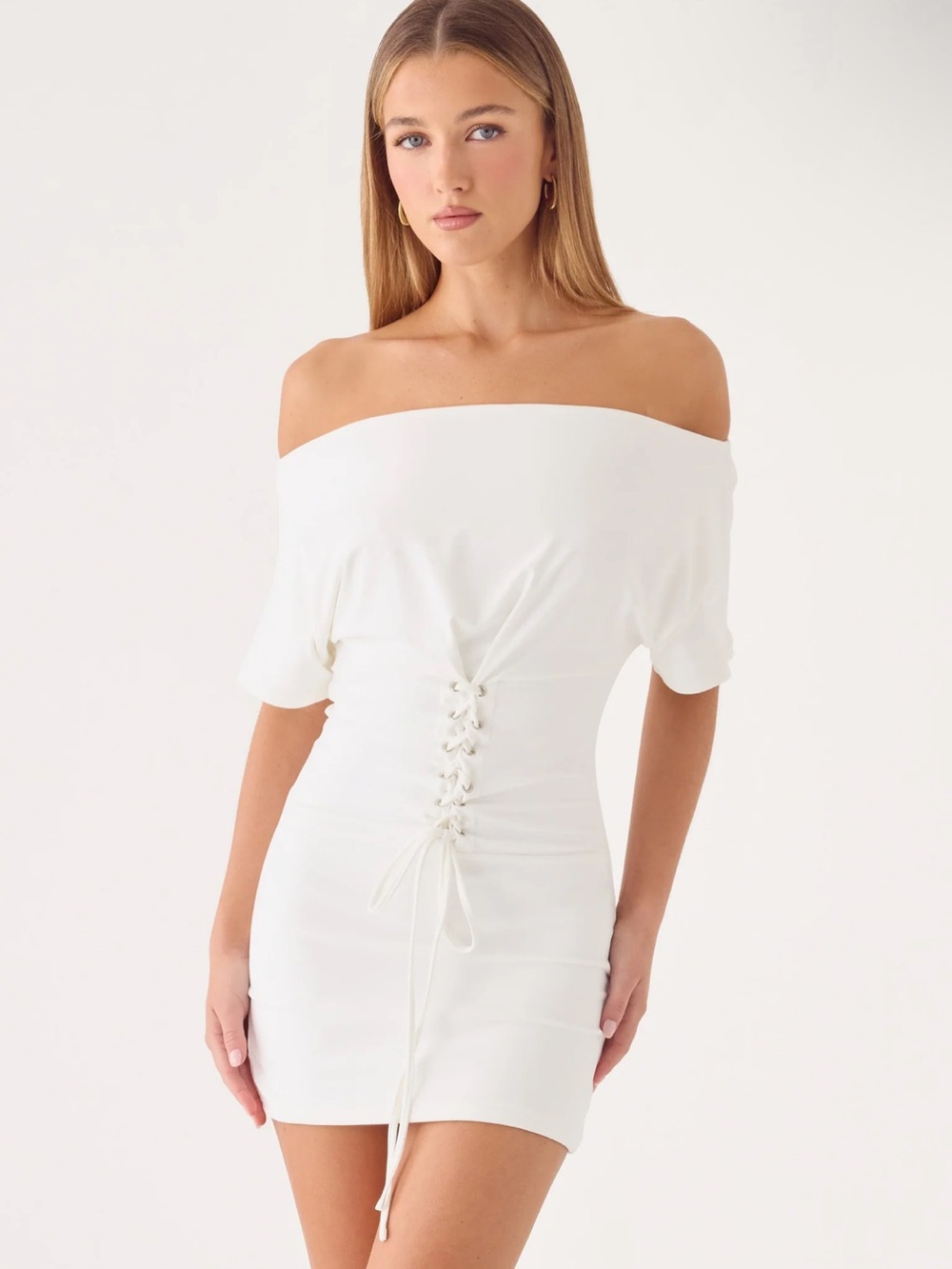 Off-Shoulder White Corset Mini Dress